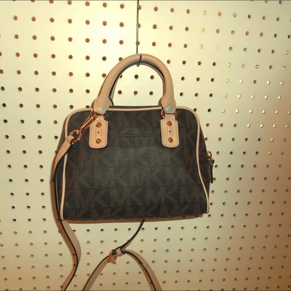 MICHAELS KORS SIGNATURE LEATHER MINI HOBO HANDBAG - Picture 1 of 8